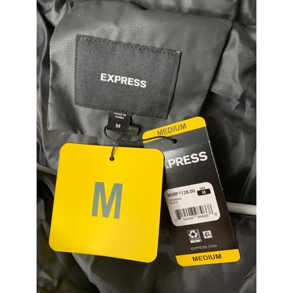 Express Womens Black Medium Puffer Jacket Crop Length NWT $128 - Picture 8 of 10